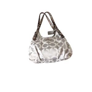 Coach Madison Op Art Sateen Maggie Shoulder Bag in Grey with Snake Skin 17689